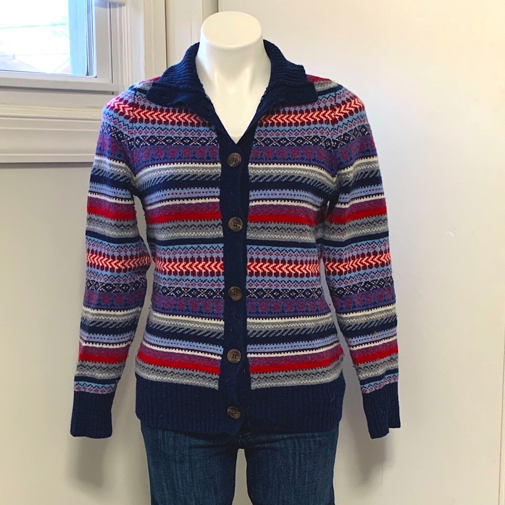 LL Bean Fair Isle merino button cardigan